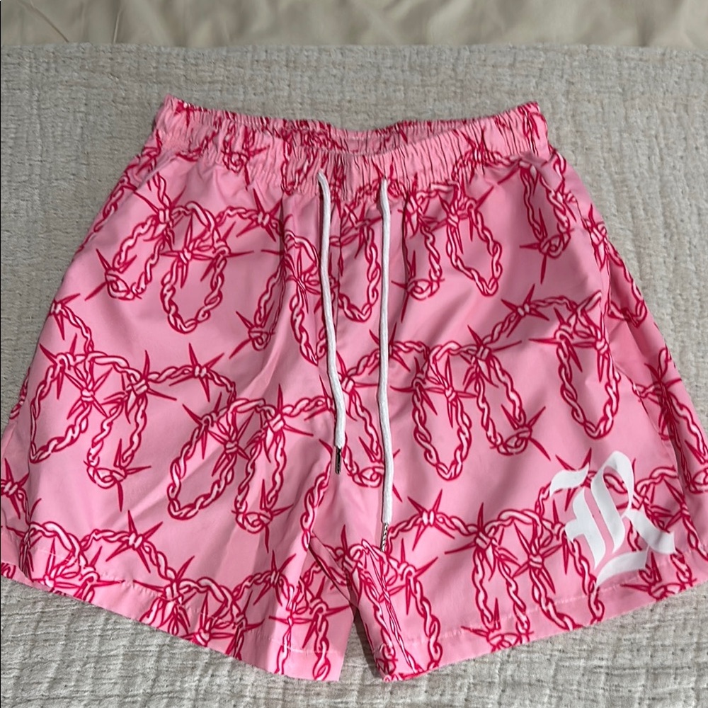 ROMWE Pink and Red Athletic Shorts with Nautical Pattern